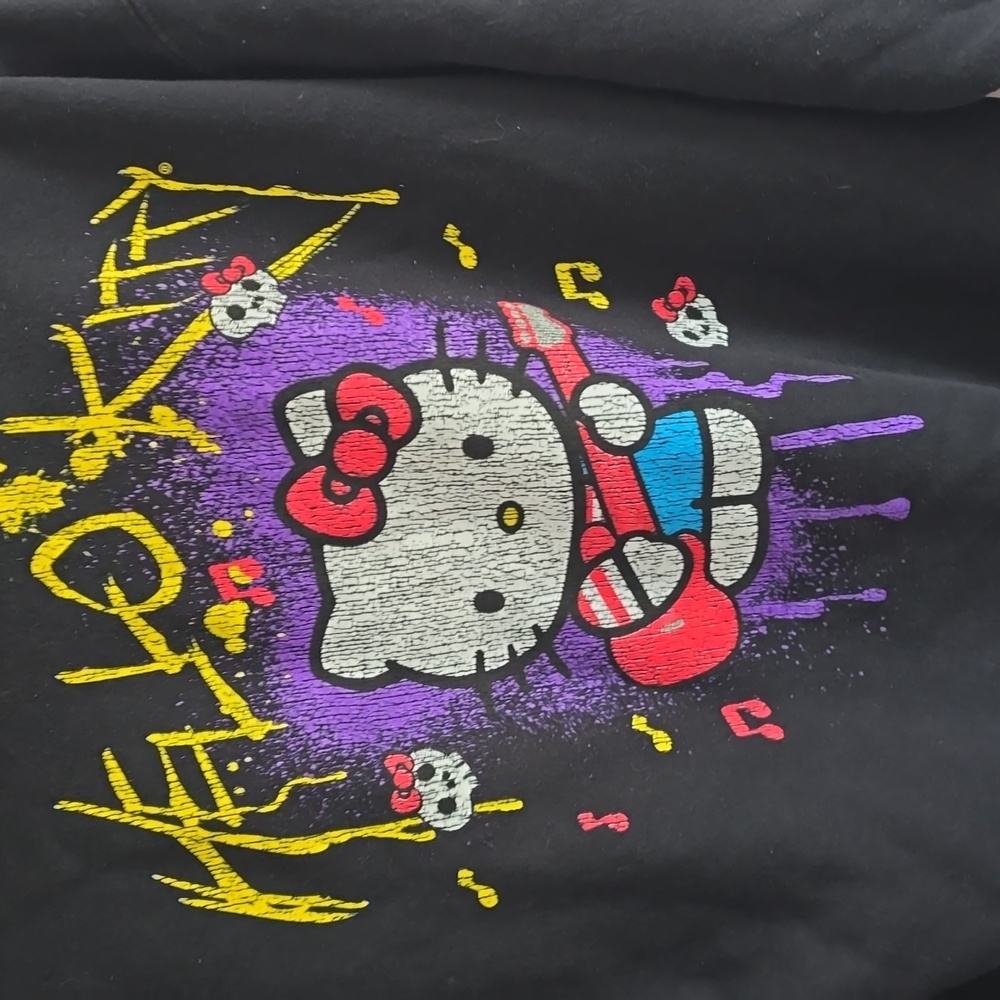 Hello Kitty Sanrio Guitar Skulls Music Notes Rock And Roll Black Hoodie Size M - Picture 4 of 9